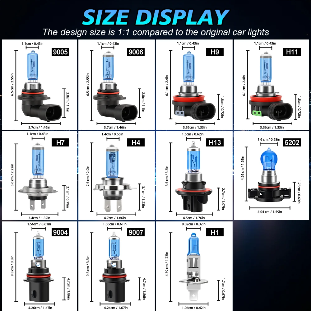 Halogen Headlight Bulb 2PCS H1 H4 H7 H8 H11 9005 9006 9012 HIR2 880 5202 12V 9008 H13 9007