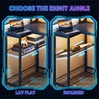 L Shaped Gaming Desk 71" Computer Desk Power Outlets Monitor Stand Adjustable Shelf Cup Holder Hooks Home Office Black 3