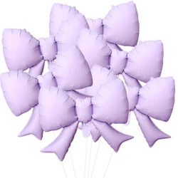 Set of 6 Elegant Baby Pink Bow Balloon Decorations for Bridal Showers and Girl's Parties (PURPLE)