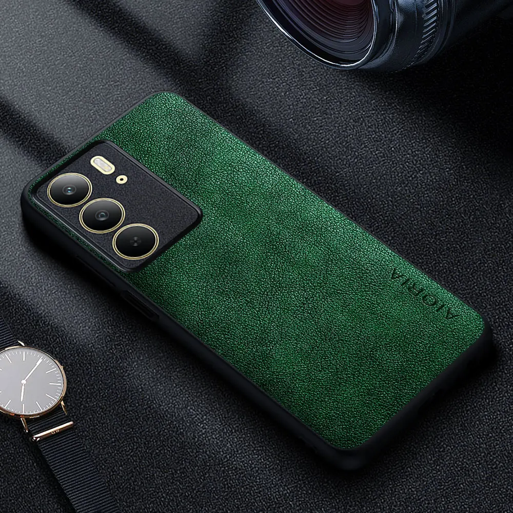 Premium Luxury Leather Phone Case - Retro Business Style Solid Color Cover