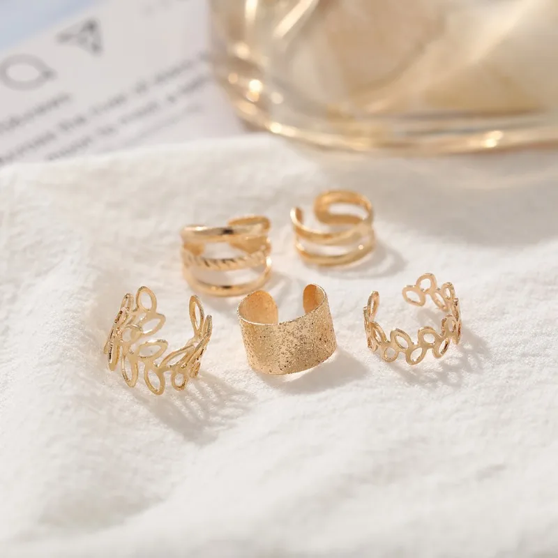 Silver Color Leaves Clip Earrings 5pcs for Women Men Creative Simple C Ear Cuff Non-Piercing Ear Clip Set Trend Jewelry Gift clip earrings