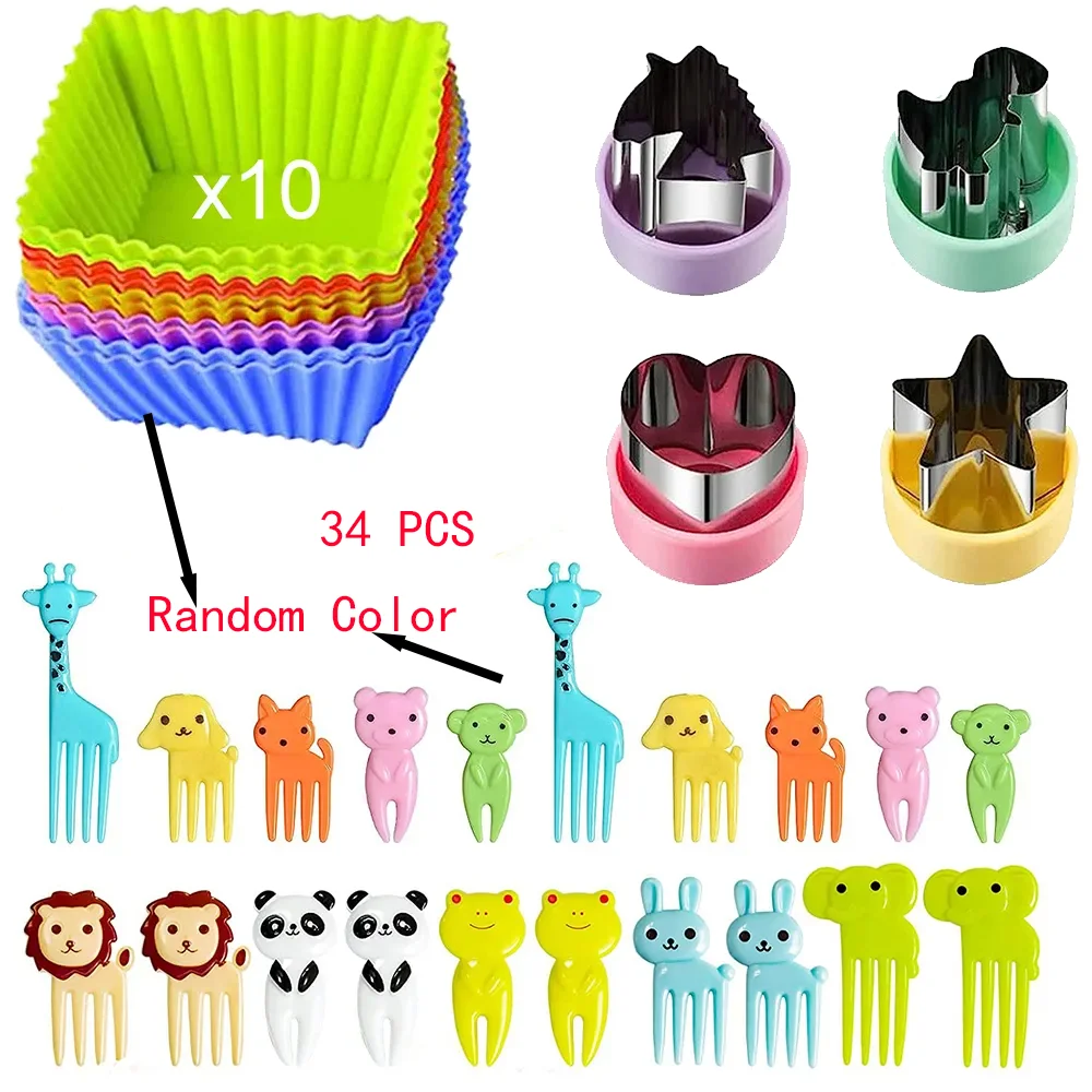 Vegetable slicer fruit cutters mold for kids children shapes set cookie stamps mold DIY mini food with forks stainless steel vegetable cutter