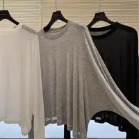 Modal Long Sve T-irt Women Summer Korean Sle Micro Permeable Soft Skin irt Air Conditioner Cover up Top Casual Loose...