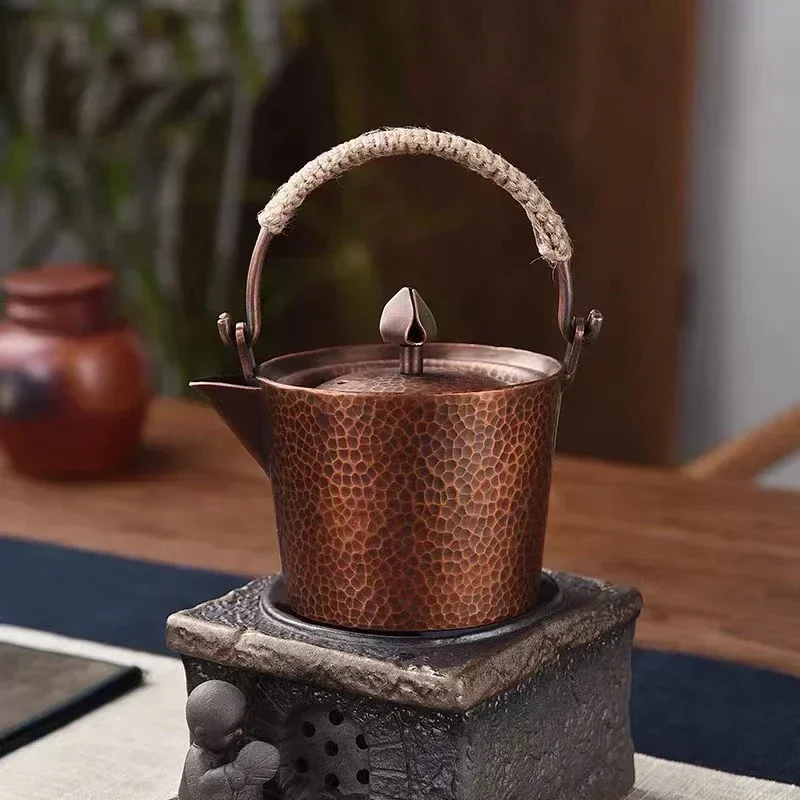 

500ML Pure Copper Hammered Teapot Handmade Kettle Boiler Antique Tableware Teaware