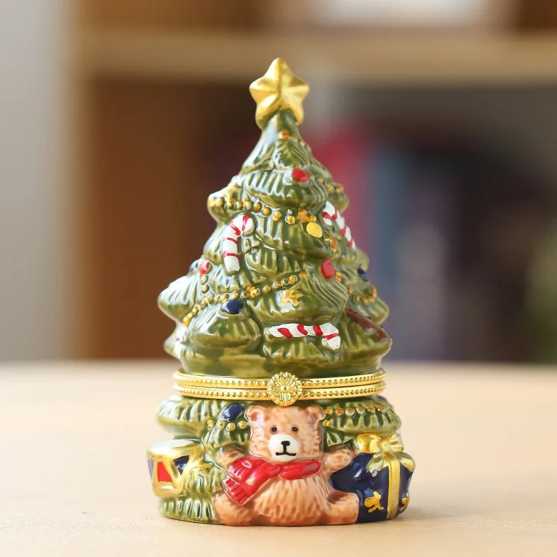 European and American Ceramic Jewelry Box with Christmas Tree and Bear Design Practical Home Décor Aromatherapy Candle Ornament