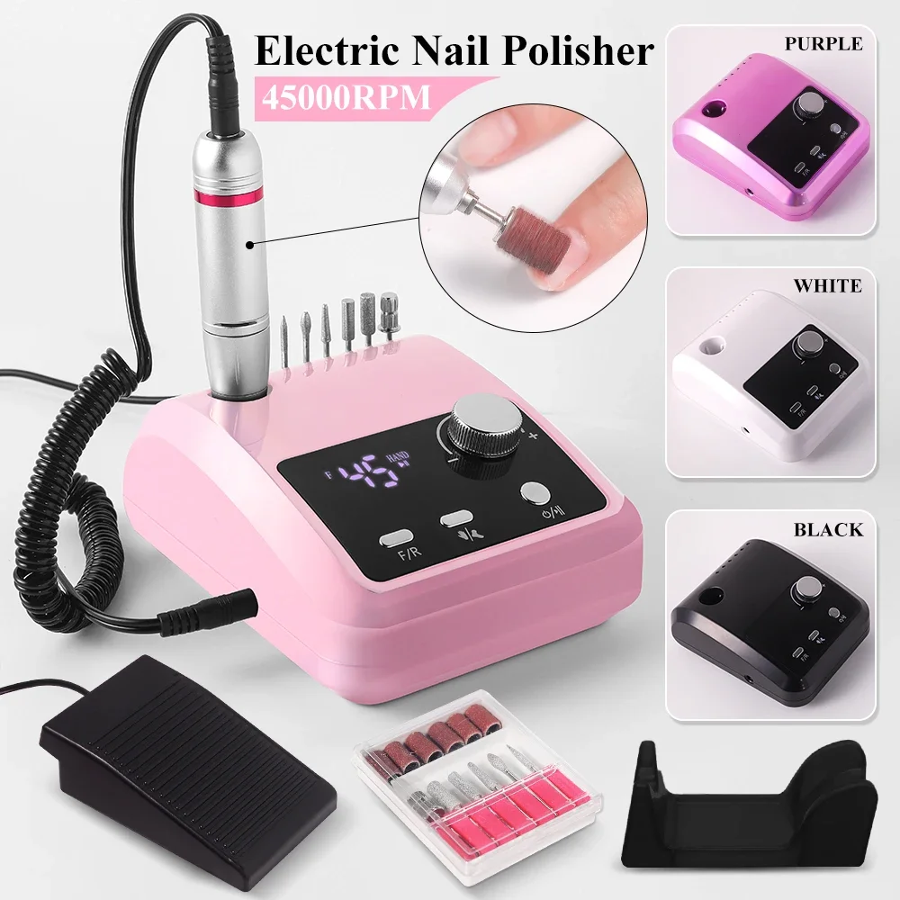 High Quality Electric Nail Drill Machine 45000 RPM Electric File HD Display Metal Manicure Pen Professional nail lathe Sander 3