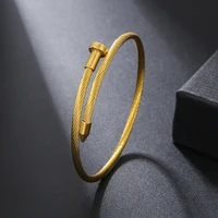 Clssic Stainless Steel Nail Bangle Bracelet for Men Women Punk Style Metal Geometric Rivet Charms Bangle Wrist Jewelry 2