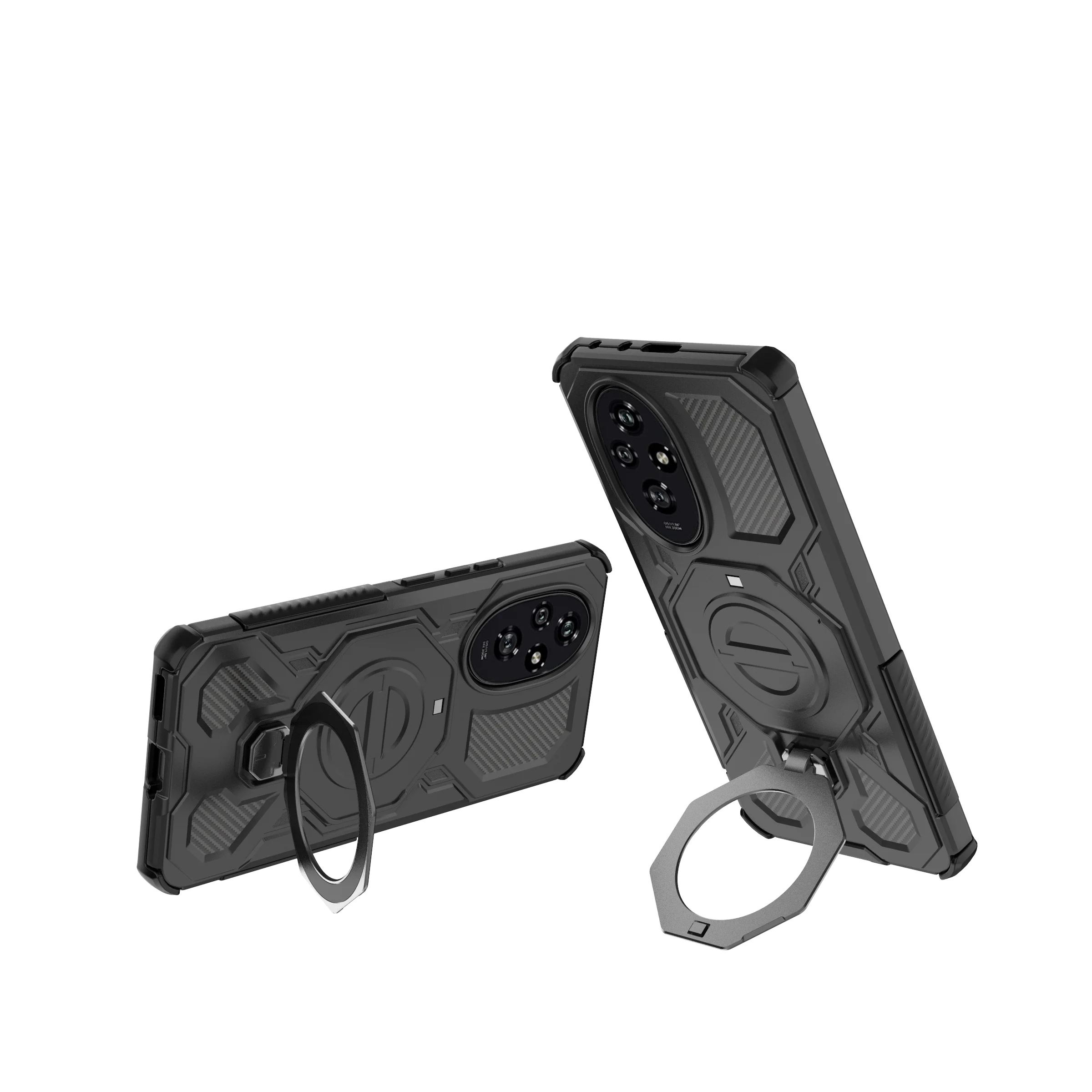 Magnetic Wireless Charging Phone Case with Ring Holder Kickstand - Carbon Fiber Soft Cover