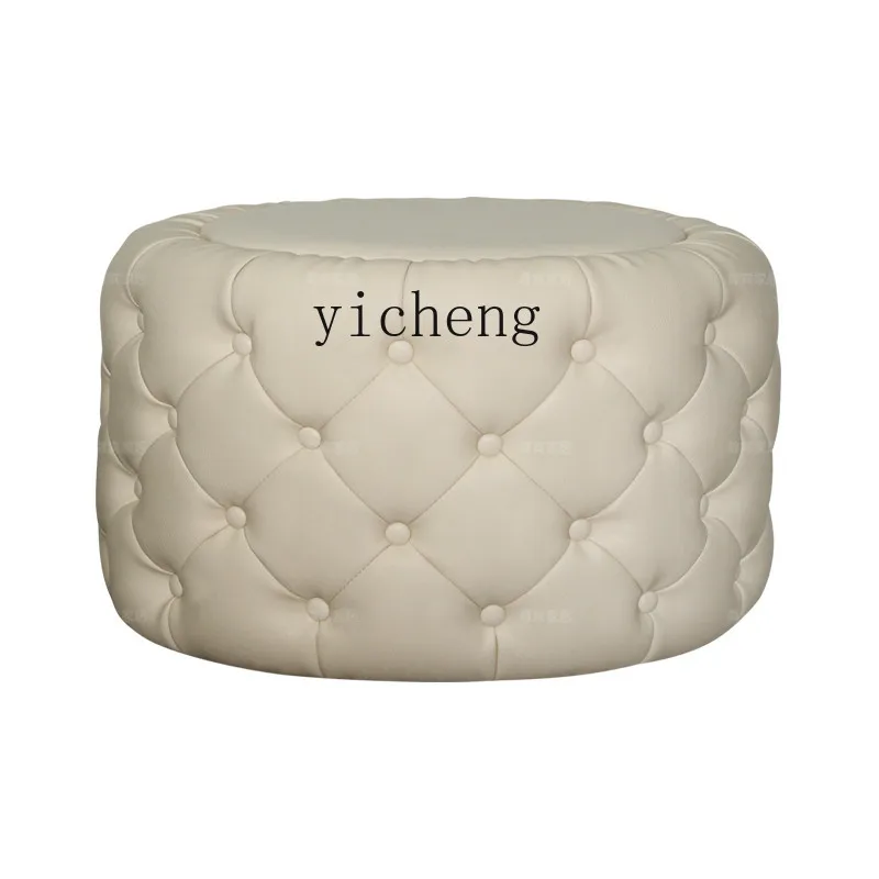 

ZK Genuine Leather round Coffee Table Living Room Simple and Light Luxury Cowhide Coffee Table Living Room Sofa Side Table