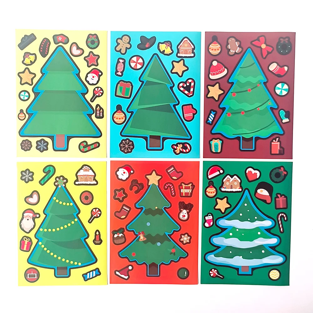 

6PCS Christmas Tree Stickers Gifts For Children Cartoon DIY Toys Puzzle Stickers