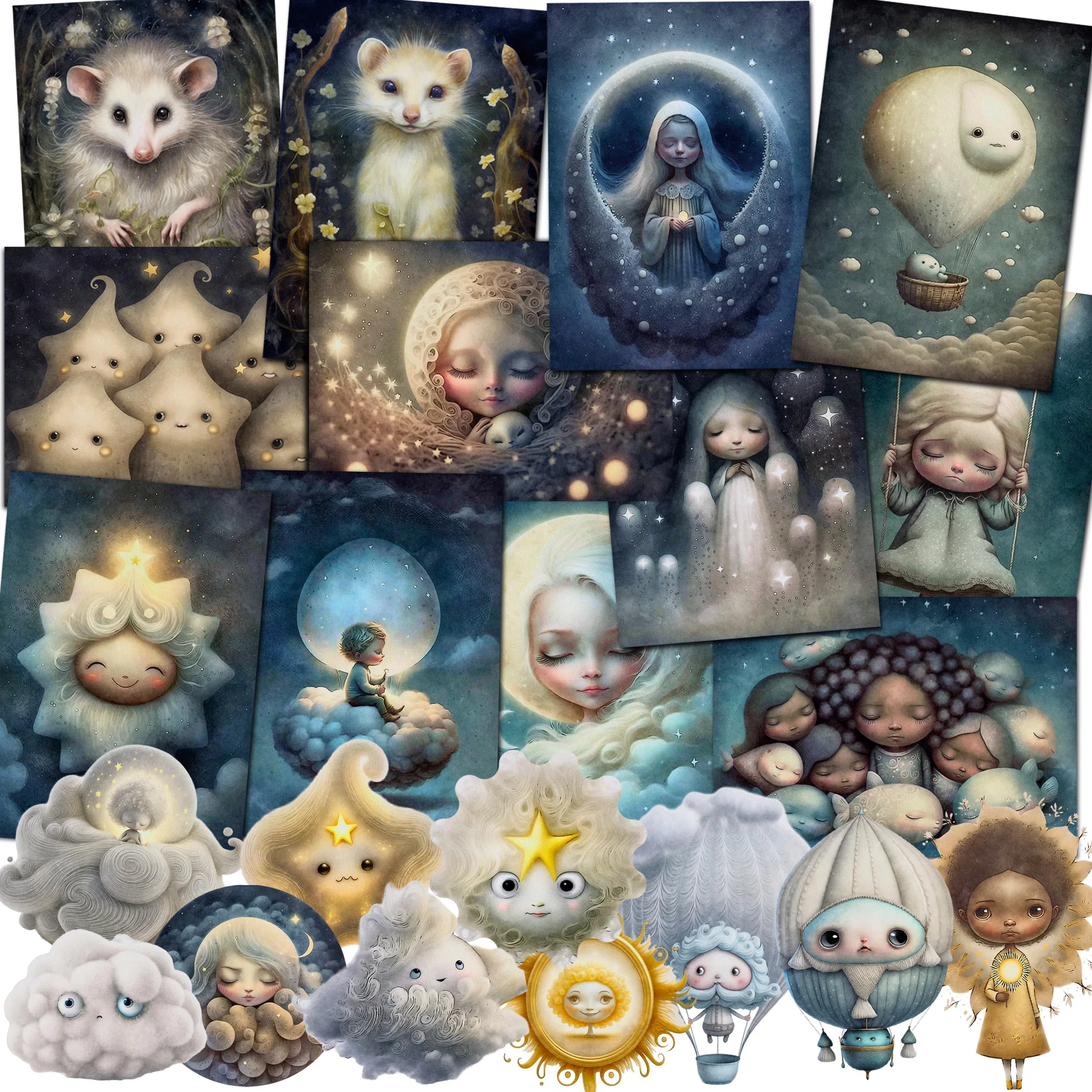JAIIMAN 52pieces Fantasy Sky Theme Junk Journal Card Set,Perfect for Scrapbooking Supplies,Junk Journal Kits,Crafts,GreetingCard