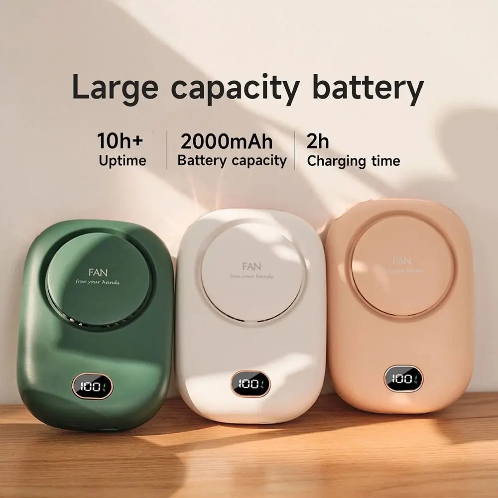 2000mAh 배터리 넥밴드형 선풍기 USB 충전식 미니 사이즈 USB 충전식 선풍기 조절 가능한 끈 그린/핑크/화이트