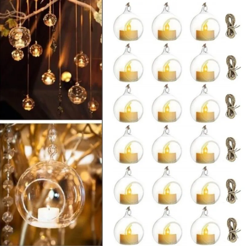 3/6/12Pcs Hanging Glass Tealight Globe Creative Home Candle Holder with