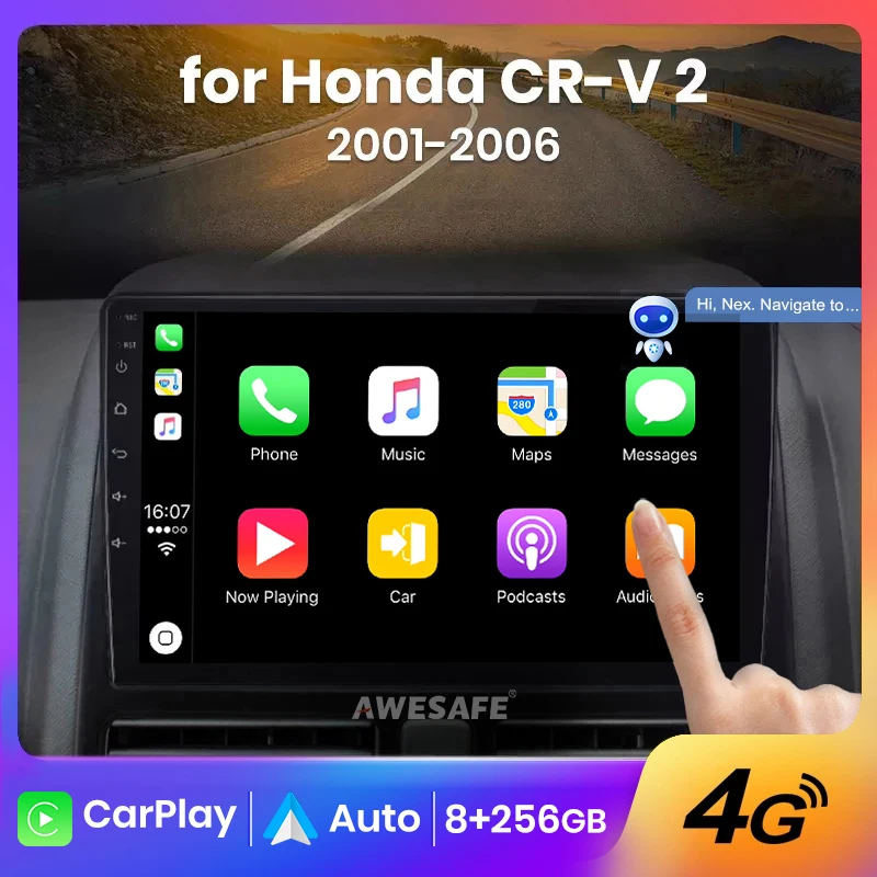 

AWESAFE PX9 Plus AI Voice беспроводной CarPlay автомобильный радиоприемник для Honda CRV CR-V 2 2001 - 2006 Автомобильный мультимедийный GPS 2din Авторадио