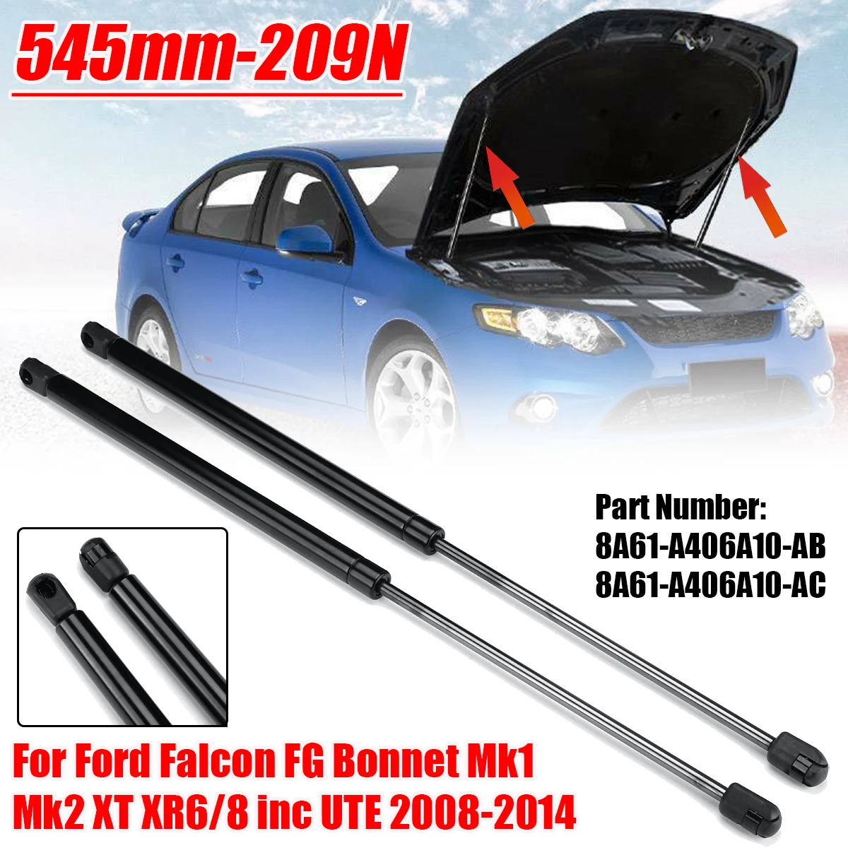 

2pcs Car Engine Cover Supports Struts Rod Front Bonnet Hood Lift Hydraulic Rod Strut For Ford Falcon FG Bonnet Mk1 Mk2 XT XR6