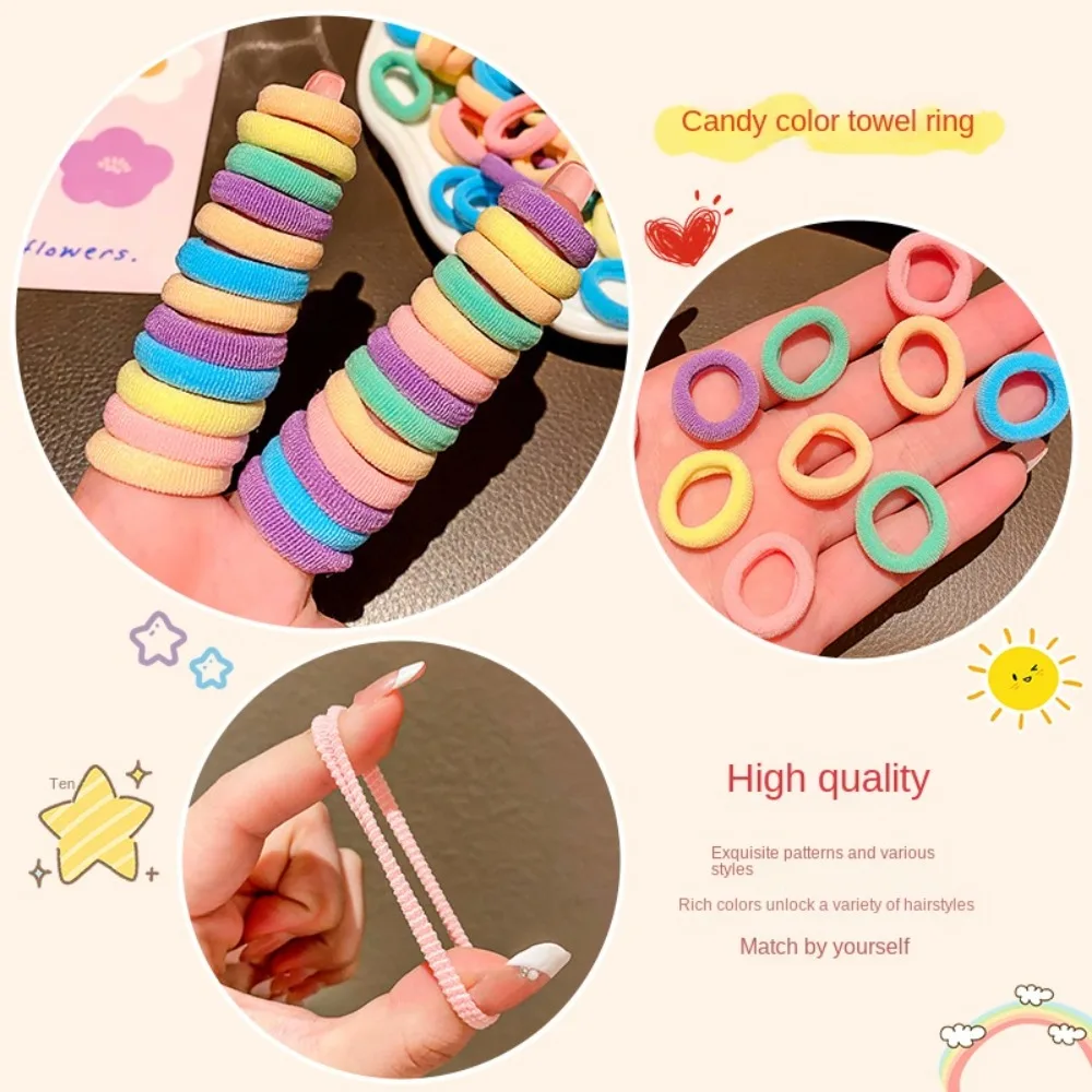 100 stücke kinder Stirnband Set Koreanische Finger Haar Krawatte Candy Farbe Haar Seil Nette MIni Keine Schaden Haar Ring kind Kopfbedeckungen – Detail 7