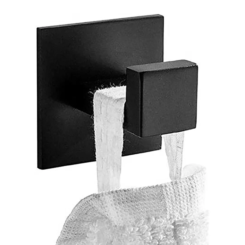 Self Adhesive Black Towel Hook 304 Stainless Steel Towel Hook Bathrobe Coat Bathroom Accessories