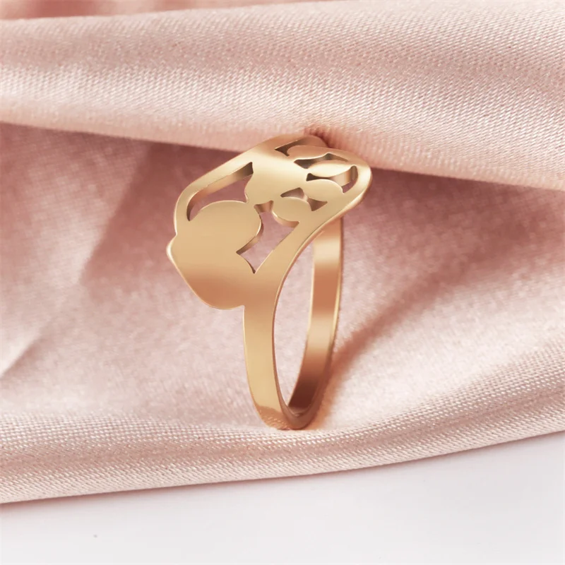 Minimalist Rings Dog Bone Paw Girls Gold Color Stainless Steel Ring Women's - PeticaDeals