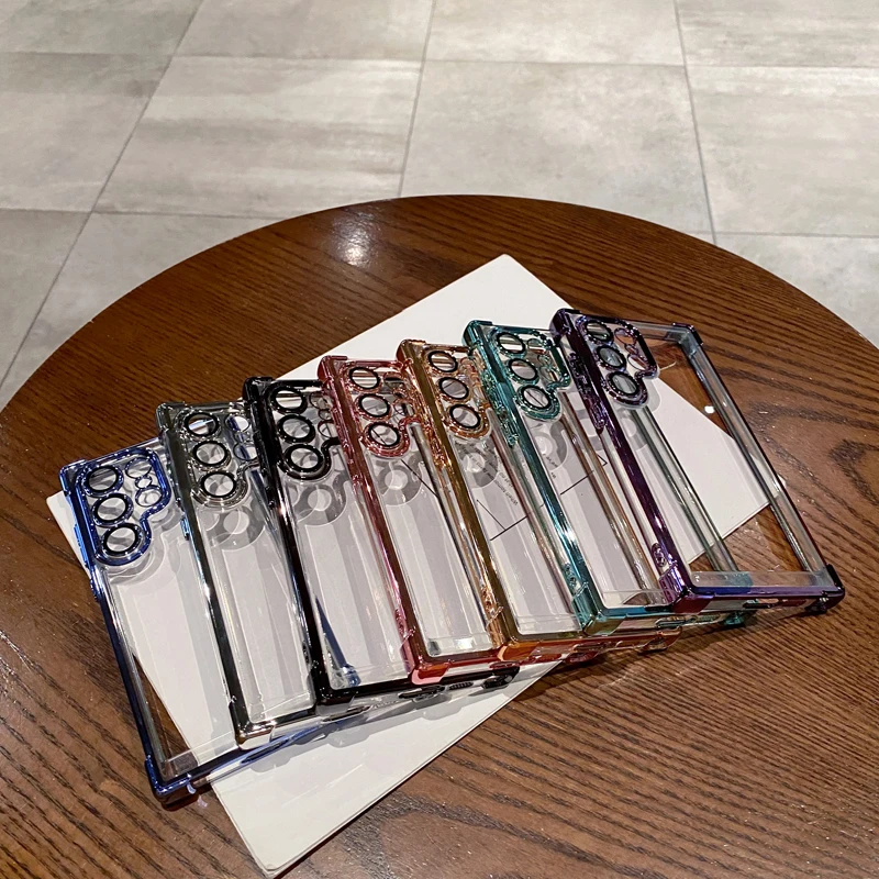 Electroplated Four Corners Anti Drop Clear Protective Phone Case For Samsung Galaxy S24 S23 S22 Ultra Plus Note 20 Ultra Cover