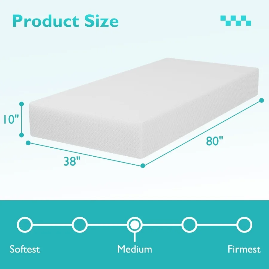 10 Inch Twin XL Mattress Medium Firm Gel Memory Foam Mattress White Bed in a Box CertiPURUS Certified Pressure Relief Cooling V