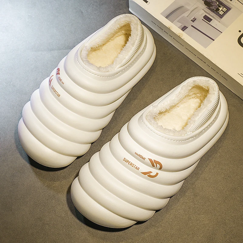 

Winter Slippers For Mens Plus Cotton Warm Plush Water Proof New Fashion Indoor Outdoor Non-slip Trendy All-match Casual Slipper