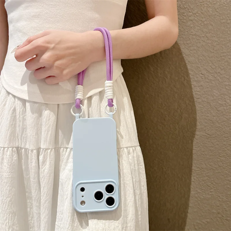 Luxury TPU Crossbody Lanyard Phone Case with Handheld Short Rope Soft Cover