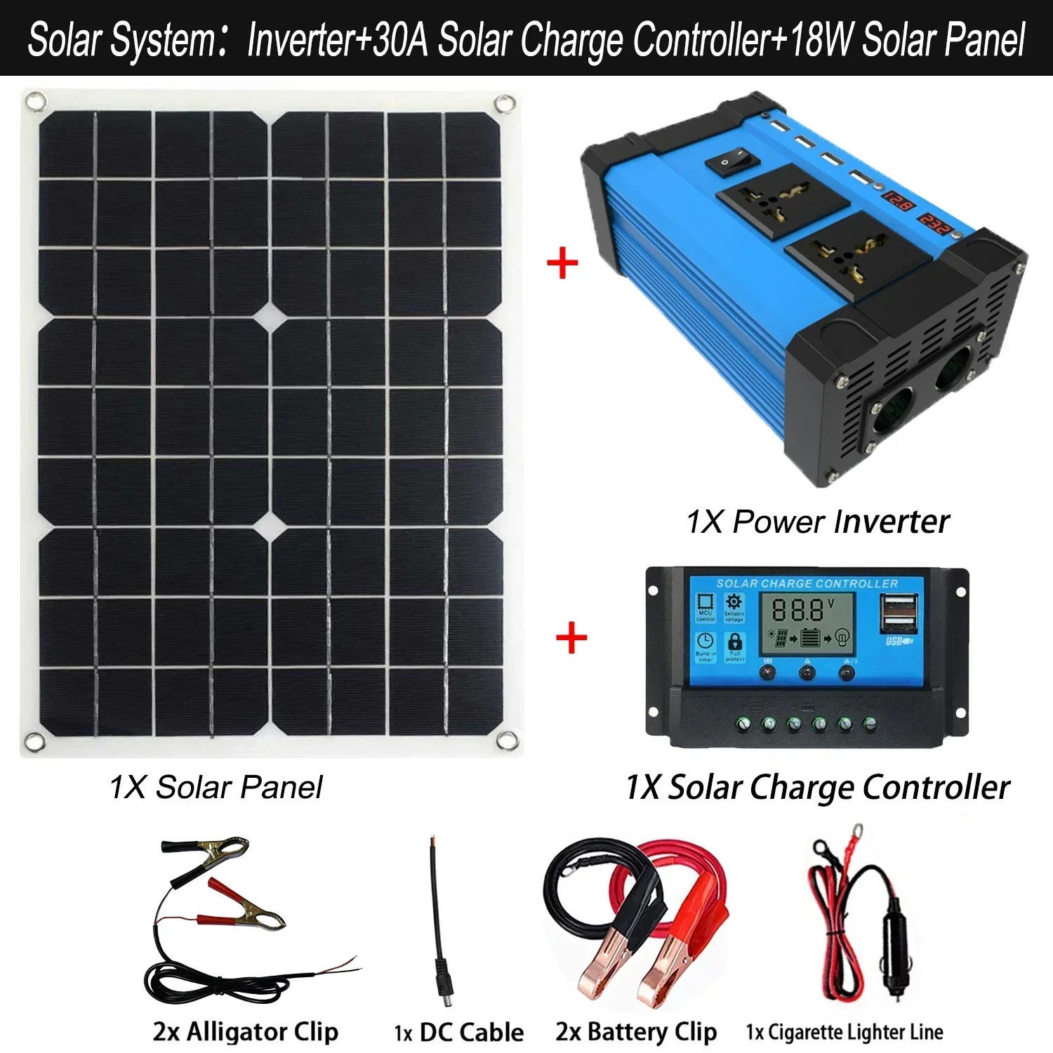 Solar-Panel-Kit-Complete-6000W-DC-To-AC-Inverter-30A-Controller-18W ...