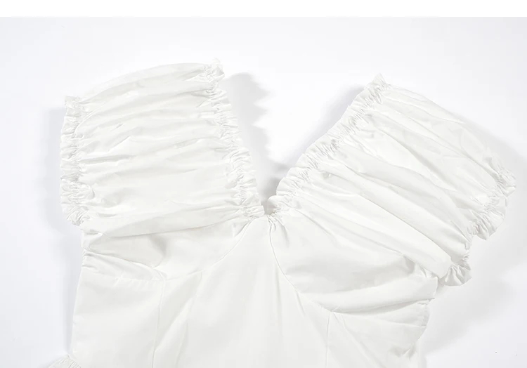 Casual Solid Midi Dresses for Women Korean Chic V-neck Backless High Waist Puff Sleeve A-line Party Dress Summer Vestidos Mujer