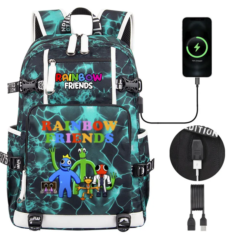 Cartoon Rainbow Friends Print school backpack high quality Boy Children Schoolbag USB Men Women teen laptop travel bag Mochila
