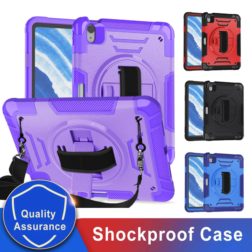 Full Body Shockproof Tablet Case with Rotating Hand Strap and Stand, 10.2-Inch