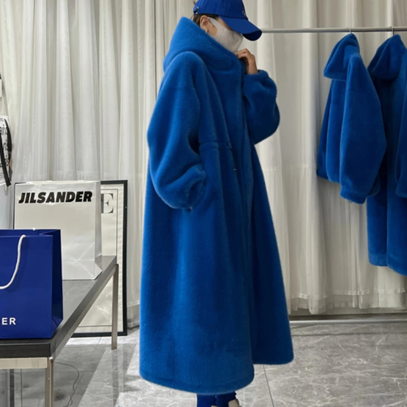 2023 Winter Long Over The Knee Thicken Warm Women Outcoat Fashion Hooded Faux Fur Coat Loose Casual Korean Style Fashion Outwear