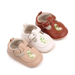 SUNSIOM Baby Girls Princess Shoes Soft PU Leather Embroidery Flower Non-slip First Walker Shoes Toddler Cute Shoes
