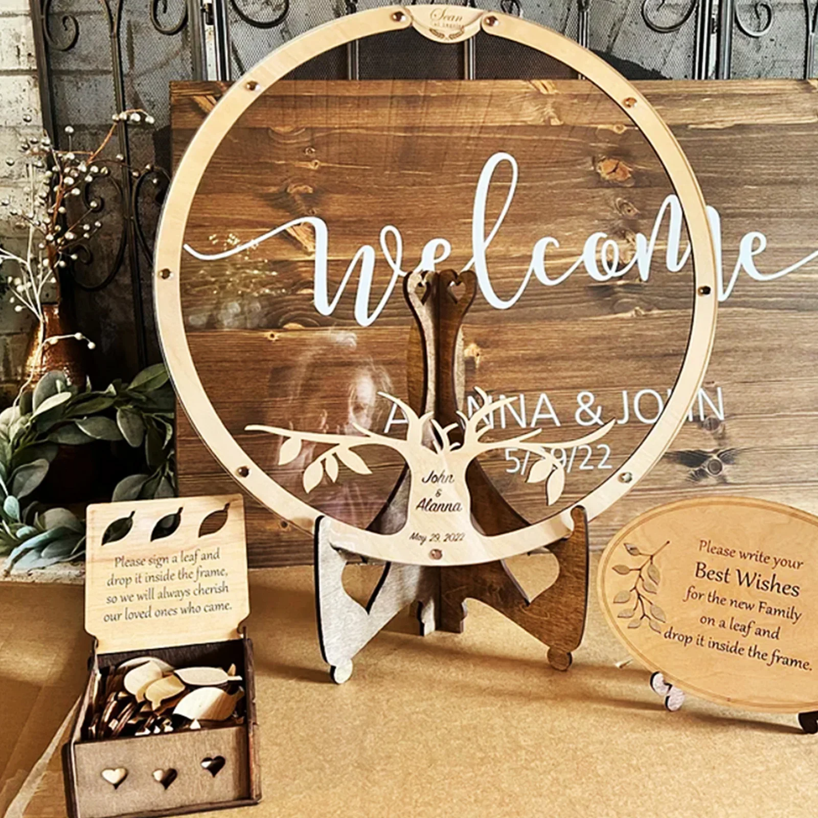 Wedding Guest Book Drop Heart Guestbook 80 Wood Leaves Guest Sign In Decoration Reception