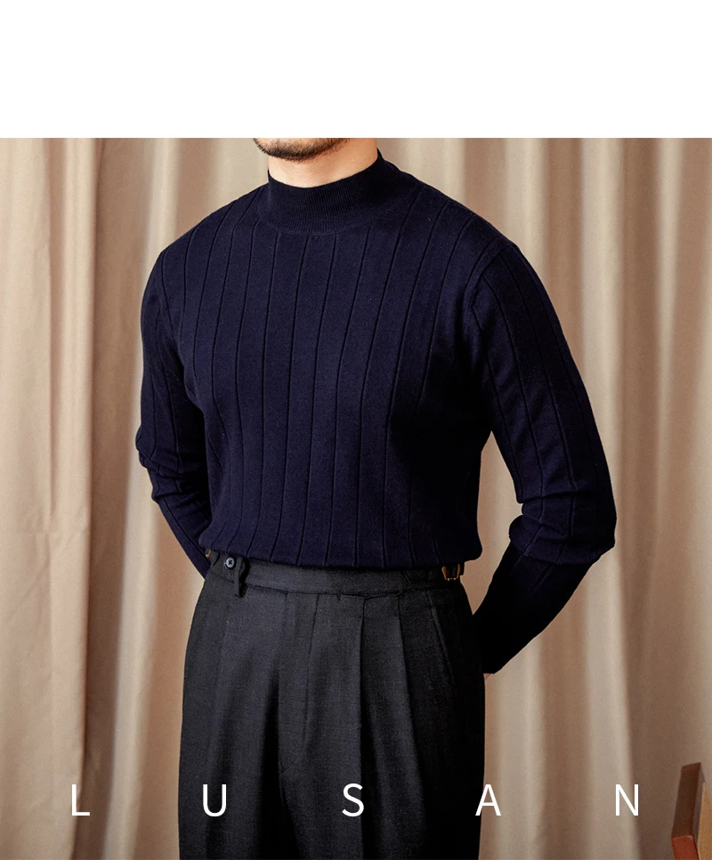 Herbst und Winter Gentry Pullover Slim-Fit Wollpullover Vintage italienischer Langarm-Pullover mit halbem Rollkragen Trendige Herren – Detail 31