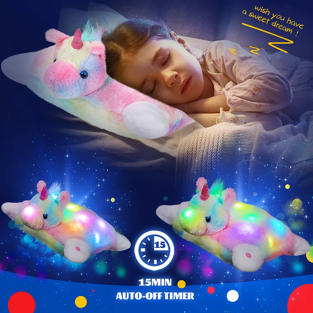 30cm Cotton Glowing Unicorn Plush Toys LED Light Throw Pillows Soft Lullabies Stuffed Animals Doll Toys Gift for Girls Kids