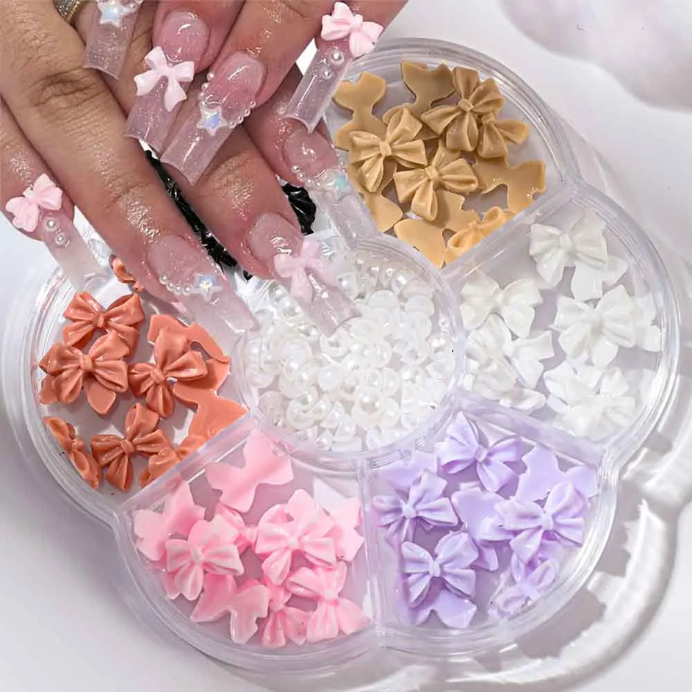 

1BOX 3D Bowknot Nail Art Charms Parts Resin Mixed Bow Design Nail Art Decoration For Manicure Jewelry Ornament DIY Accessories