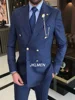 2 Pieces 2024 Men's Suit  Striped Suit Double Breasted Suits For Wedding Groom Groomsmen High-End Business Casual Clothing 1