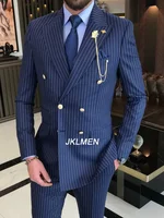 2 Pieces 2024 Men's Suit  Striped Suit Double Breasted Suits For Wedding Groom Groomsmen High-End Business Casual Clothing 1