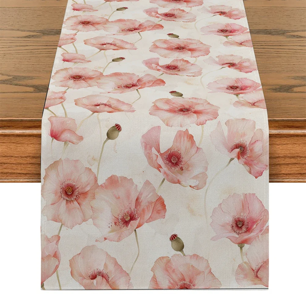 

Spring and Summer Season Table Runner Plant Flower Poppy Flower Tablecloth Suitable for Kitchen Dining Room Living Room Dresser