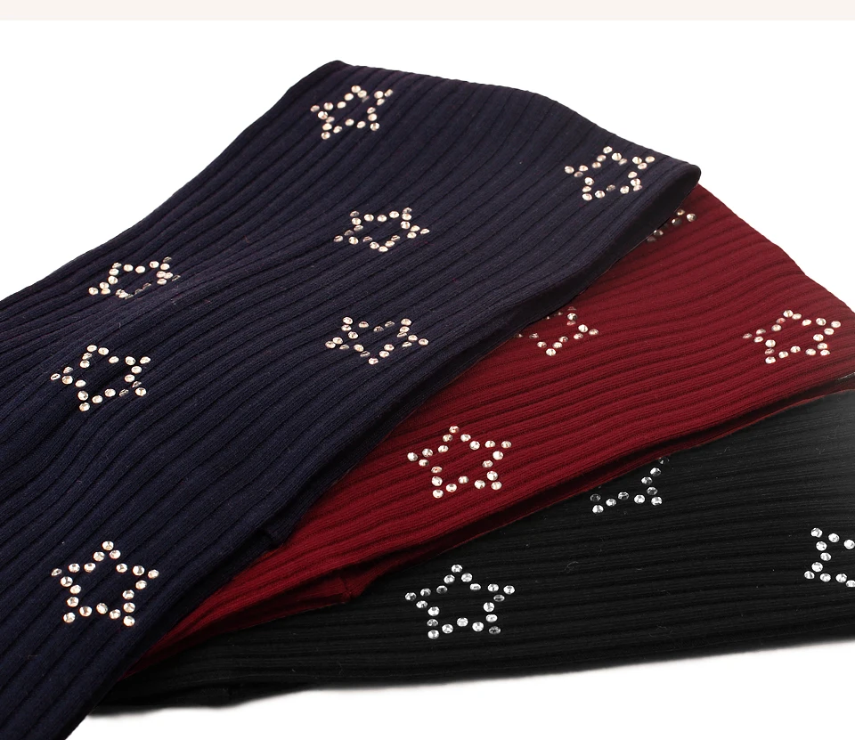 Frühling Herbst Frau Böhmischen Strass Sterne Haarband Damen Mode Elastische Baumwolle Gerippte Stirnbänder Haar Zubehör – Detail 9