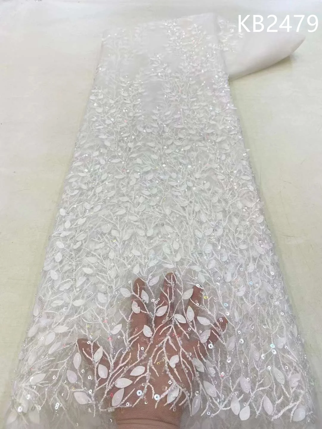 

Gold Beaded Lace Fabric with Sequence Latest Lace Fabric High Quality 2023 Burnt Orange Beads French Mesh Lace For Sewing KB2479