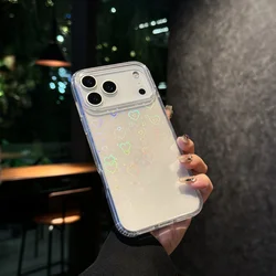 Luxury Holographic Gradient Love Heart Pattern Clear Soft Case for iPhone 14 (Laser)