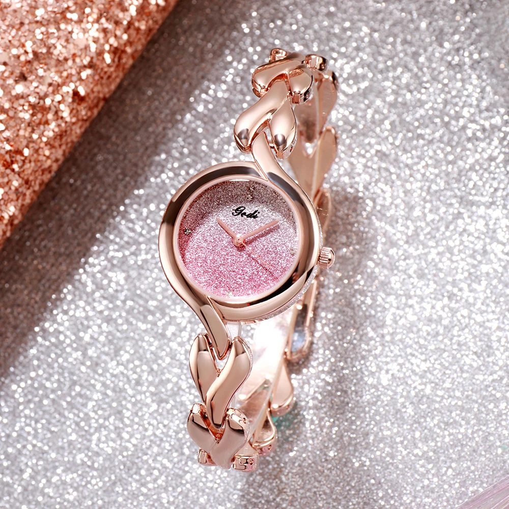 Luxury Rose Gold Women Watches Love Heart Shaped Alloy Strap Gradient Color Dial 30M Water Resistance Fashion Quartz Wrist Watch