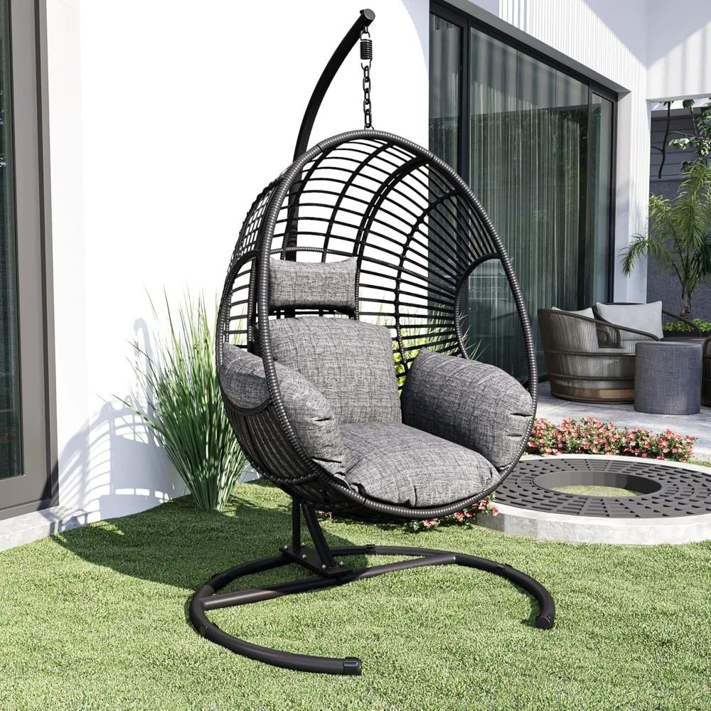 Hanging Egg Chair with Stand - Egg Swing Chair Outdoor Indoor Patio Wicker Chair Swing Hammock Egg Chairs 400lbs Capacity 3