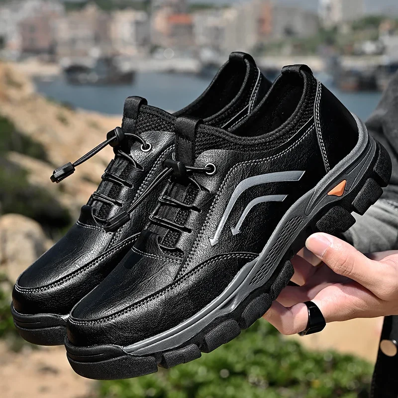 

2023 Men's Low Top Casual Leather Shoes Outdoor Mountaineering Shoes Lightweight Non slip Durable Work Wear Shoes