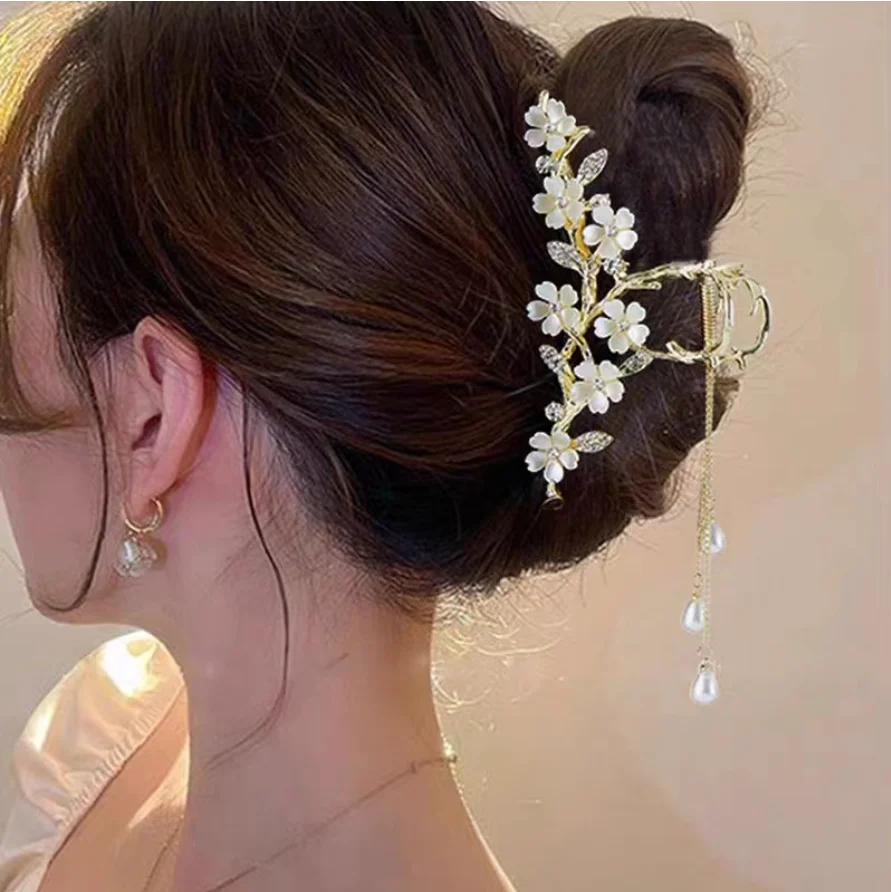 Luxus Schwarz Metall Blume Haar Klaue Clips Pferdeschwanz Greifen Haar Clips Für Frau Haarnadeln Mädchen Haar Zubehör Kopfschmuck – Detail 10