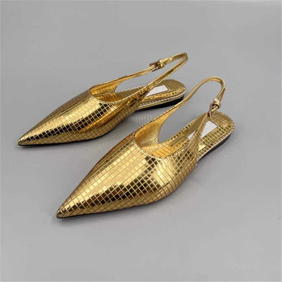 AL*A Silver Slingback Shoes In Real Leather High Quality Golden Mirror Flat Shoes 2025 New Luxury Design Shoes For Women 4