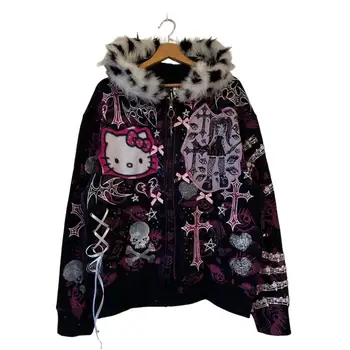 Sanrios Hello Kittys Cardigan Cute Creativity New Thickened Jacket Sweet Girl Hot Selling Spring Versatile Commuting Plus Velvet 1