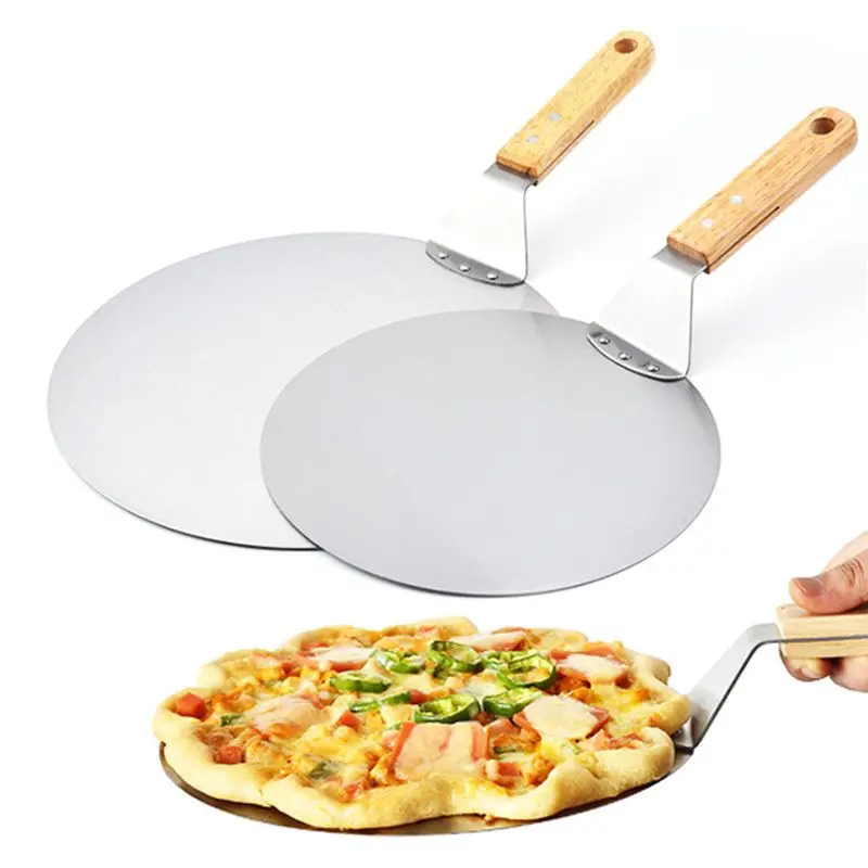 10/12inch Pizza Shovel Pastry Tools Stainless Steel Wooden Handle Peel Round Anti-scalding Pan Bakeware Maker With Clip