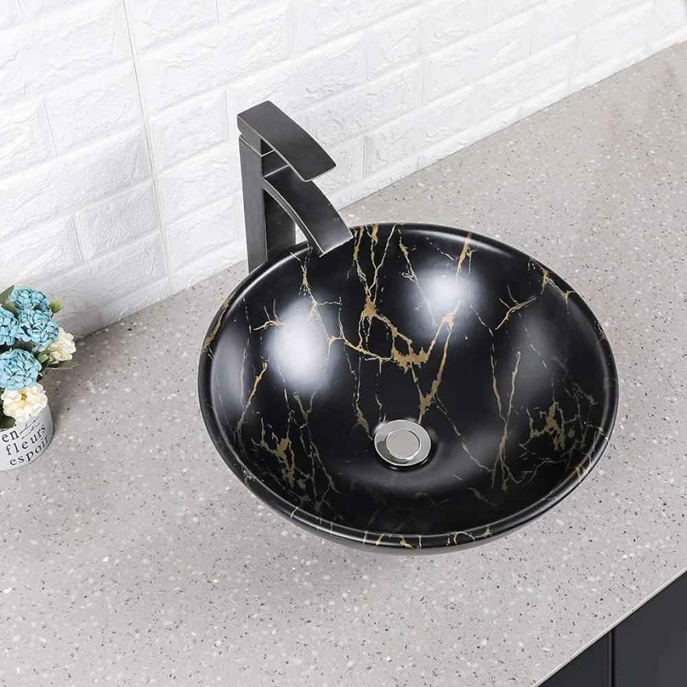 

Bathroom Items Modern Round Bowl Above Counter Bathroom Sink Black Porcelain Ceramic Vessel Vanity Sink Art Basin Accessories